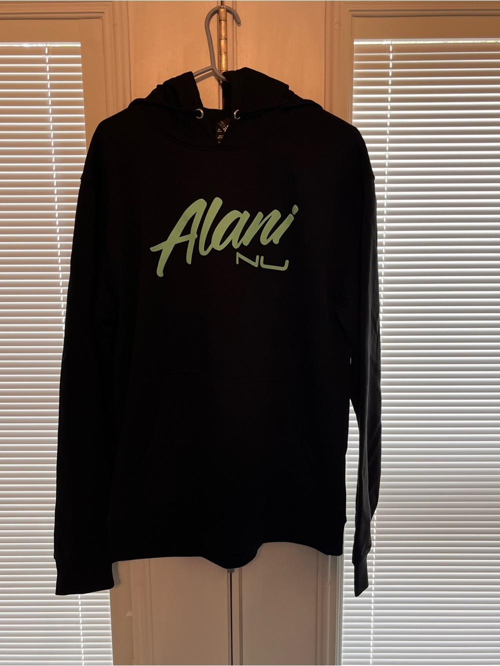 Alani Nu black pullover hoodie Aqua Teal Spellout logo. Size medium